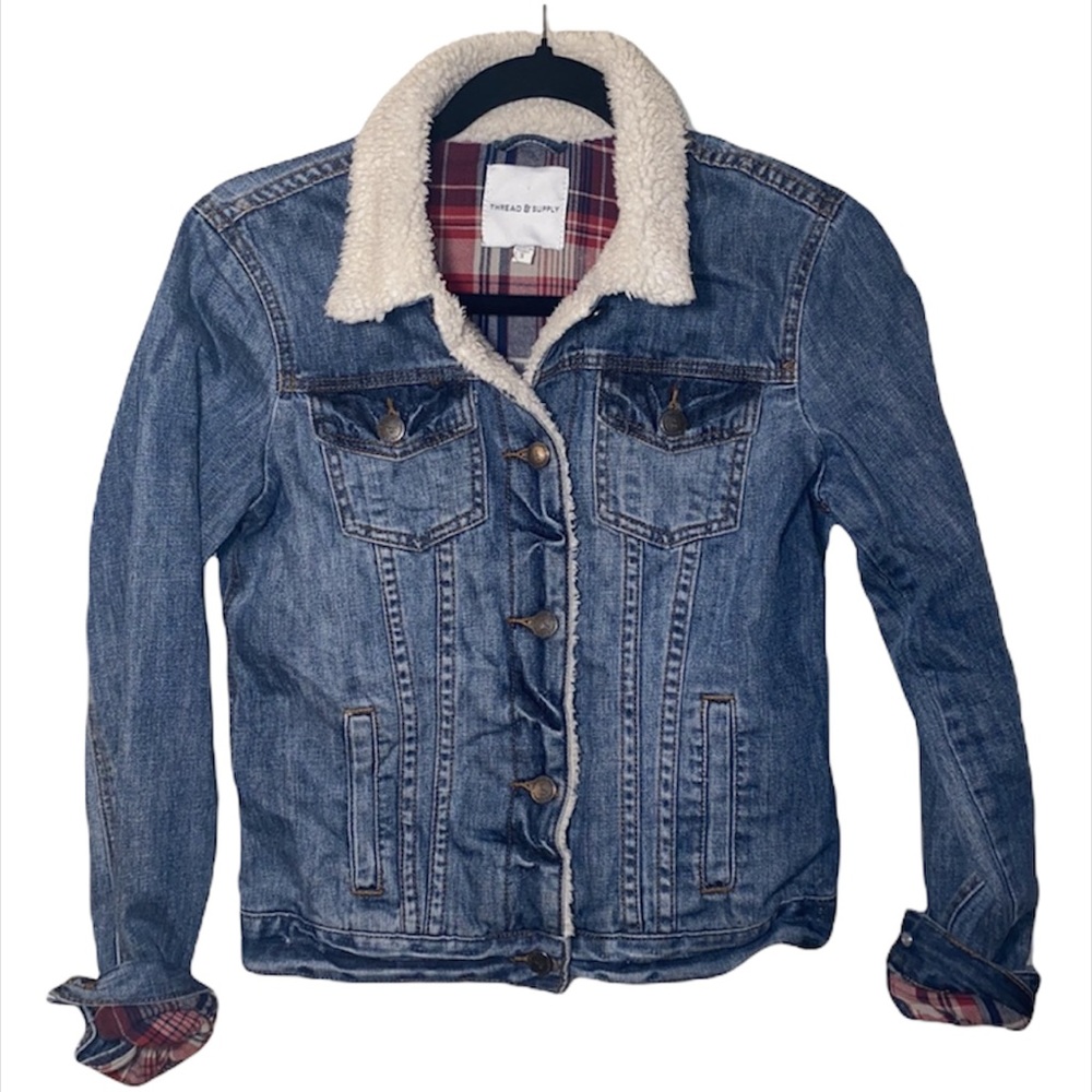 Sherpa & Plaid Lined Denim Jacket - Thread & Supply